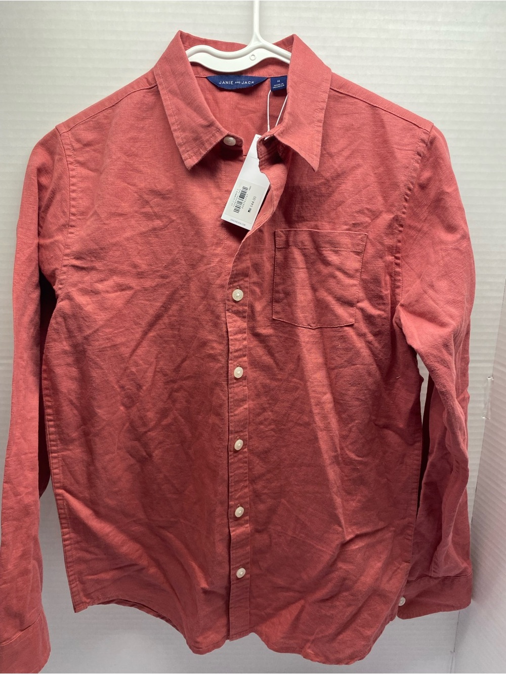 Janie and Jack Men's Coral Long-Sleeve Button-Down Shirt